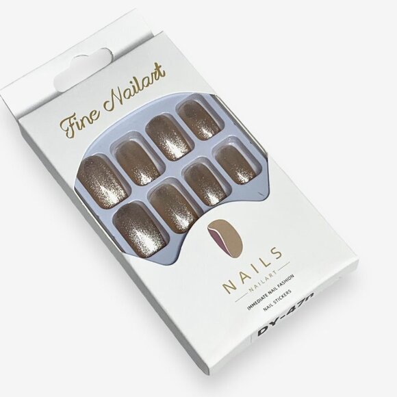 24Pcs Luxury Press On Fake Nails Sparkly Champagne Cat's Eye Design False Nails - Picture 5 of 6